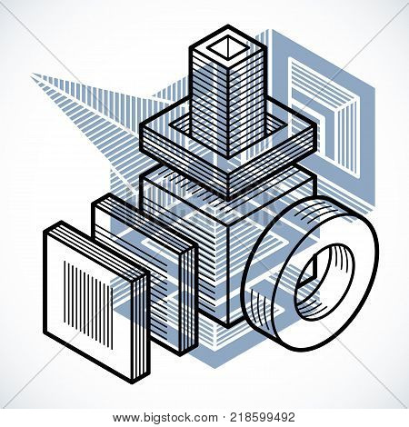 3d abstract isometric construction vector polygonal shape.