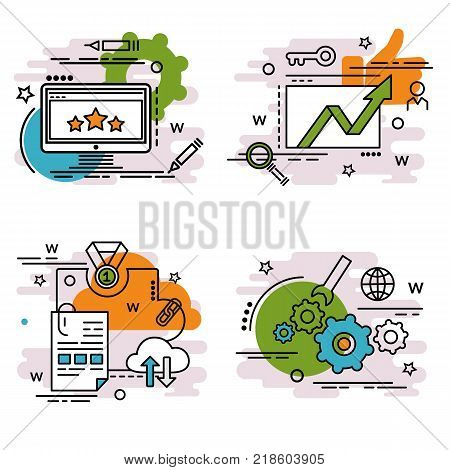 Set of outline icons of SEO. 
Colorful icons for website mobile app design and print.