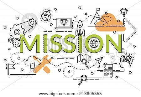 Flat colorful design concept of Mission. Infographic idea of making creative products.
Template for website banner flyer and poster.