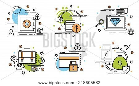 Set of outline icons of finance and money. 
Colorful icons for website mobile app design and print.