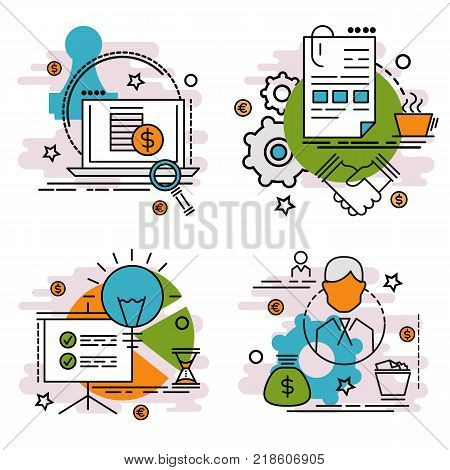 Set of outline icons of finance and money. 
Colorful icons for website, mobile, app design and print.