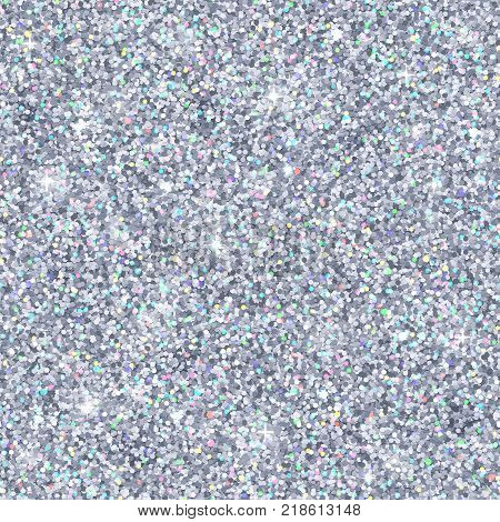 Silver glitter seamless pattern with colored highlights . Vector illustration