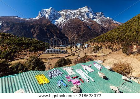 Namche Bazaar aerial view, Everest trek, Himalaya, Nepal