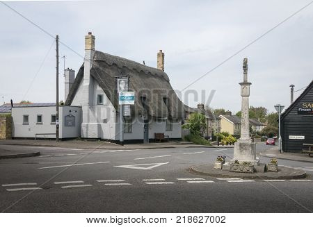 FOWLMERE, CAMBRIDGESHIRE, UK, MAY 2017 - War memorial in the centre of Fowlmere Village Cambridgeshire England UK