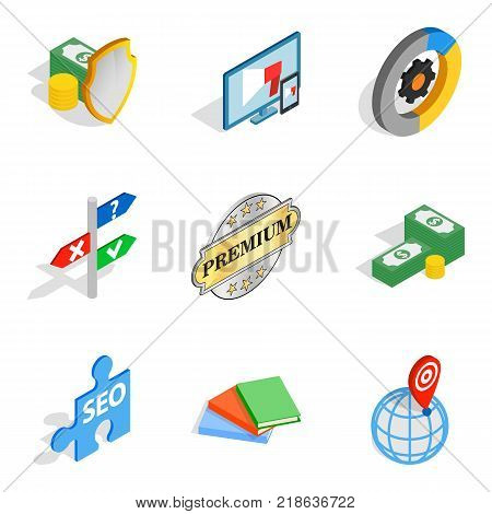 Banking protection icons set. Isometric set of 9 banking protection vector icons for web isolated on white background