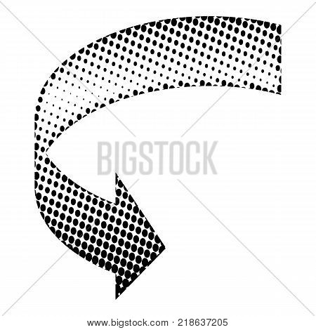 Halftone Circular Black Arrow vector icon symbol design. Illustration isolated on white background. Circular Black Dot Arrow. Vector Arrow Halftone Background.