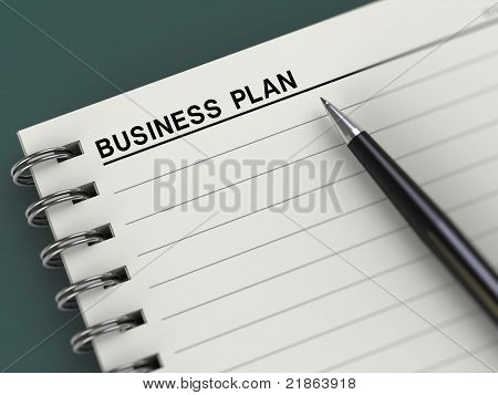 Forretningsplan titel, notebook, planner, pen