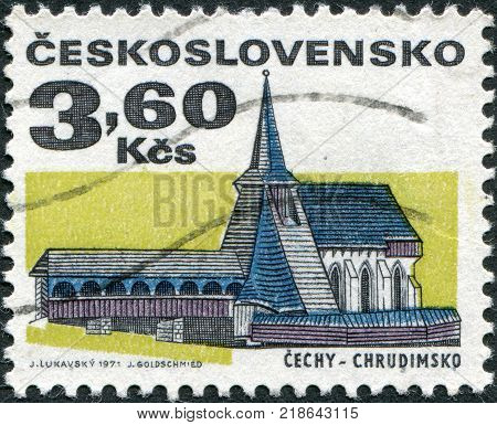 CZECHOSLOVAKIA - CIRCA 1971: A stamp printed in the Czechoslovakia, shows the Church of St. Bartholomew, Chrudim, circa 1971