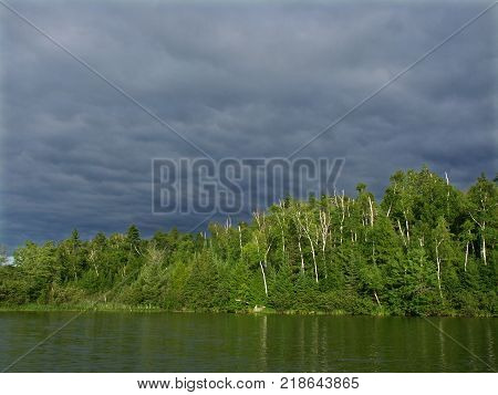 Evening view of Sweeney Lake in the beautiful northwoods of Wisconsin