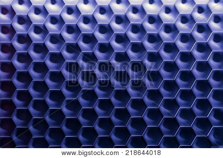 Hexagonal wall texture surface. Blue Gradient abstract pattern background
