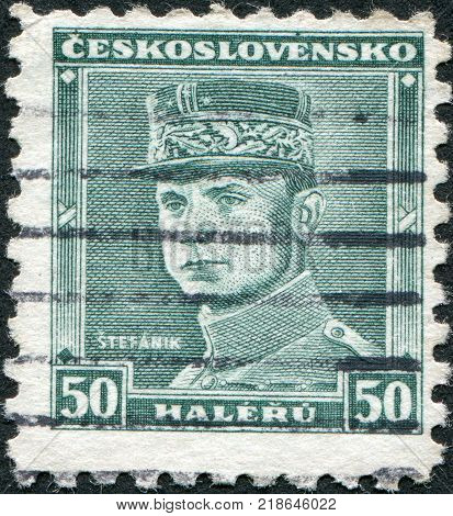 CZECHOSLOVAKIA - CIRCA 1935: A stamp printed in the Czechoslovakia shown Milan Rastislav Stefanik circa 1935