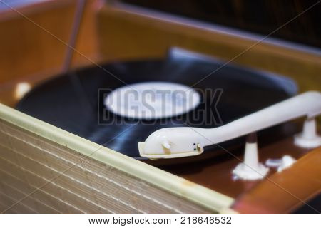 Old, Grammophone playing, close up macro shot at vintage