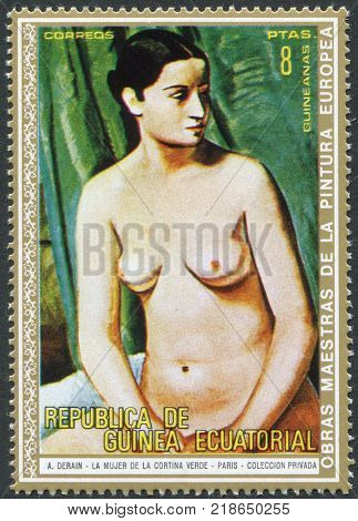 EQUATORIAL GUINEA - CIRCA 1973: A stamp printed in the Equatorial Guinea, is shown painting A. Derain, 