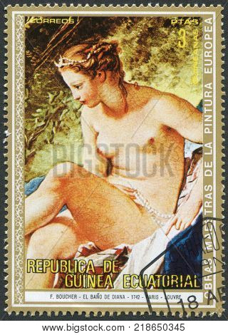 EQUATORIAL GUINEA - CIRCA 1973: A stamp printed in the Equatorial Guinea is shown painting Francois Boucher 