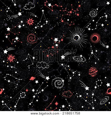 Galaxy constilation seamless pattern print could be used for textile, zodiac star yoga mat, phone case