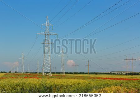 High-voltage power lines in the fields of the Crimea