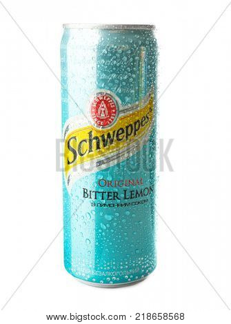 KYIV, UKRAINE - SEPTEMBER 18, 2017: Can of Schweppes Original on white background