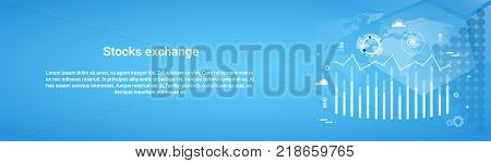 Stock Exchange Concept Business Horizontal Web Banner With Copy Space Flat Vector Illustration