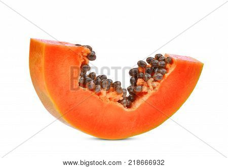 sliced ripe papaya wsliced ripe papaya with seeds isolated on white backgroundith seeds isolated on white background