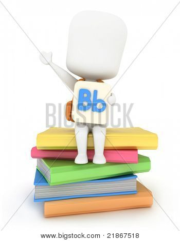 3D Illustration af barn holder et flashkort med bogstavet B