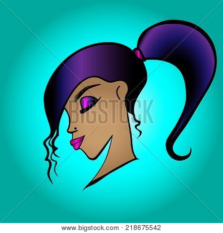 Vector illustration of Woman's silhouette with beautiful hair violet and pink lips