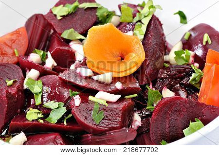 Beetroot with cheese carrot tomato and garlic