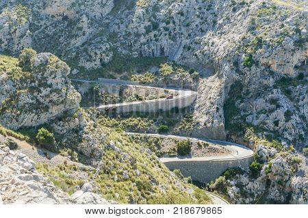Curves on the road to Sa Calobra, Sierra de Tramontana, Mallorca