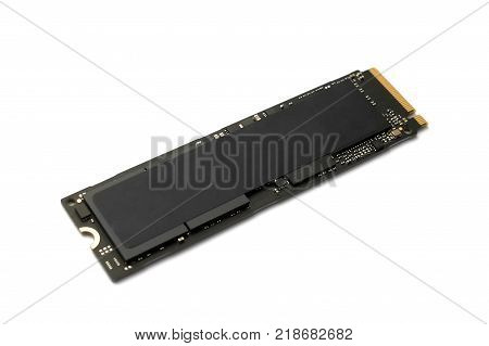Modern M2 SSD disk for data storage at high speed closeup on white isolated background