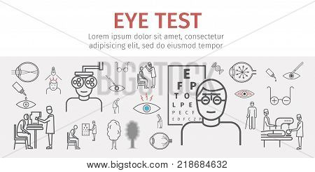 Eye vision test banner. Line icons set. Infographics. Vector signs for web graphics.
