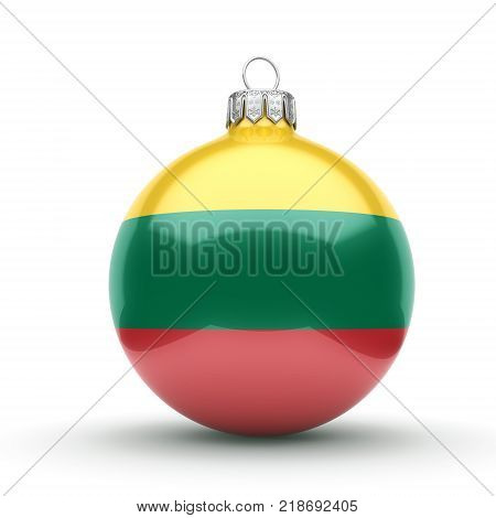 3D Rendering Christmas Ball With The Flag Of Lithuania