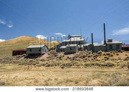 Standard Consolidated Mining Company Stamp Mill in Bodie ghost town, California. Bodie is a historic state park from a gold rush era.