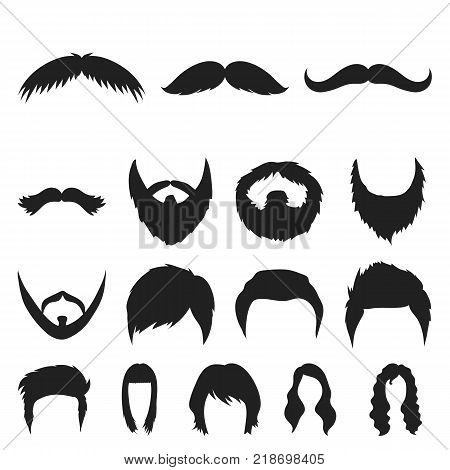 Mustache and beard, hairstyles black icons in set collection for design. Stylish haircut vector symbol stock  illustration.