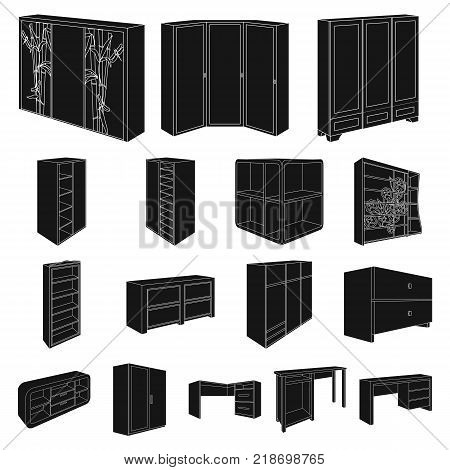 Bedroom furniture black icons in set collection for design. Modern wooden furniture isometric vector symbol stock  illustration.