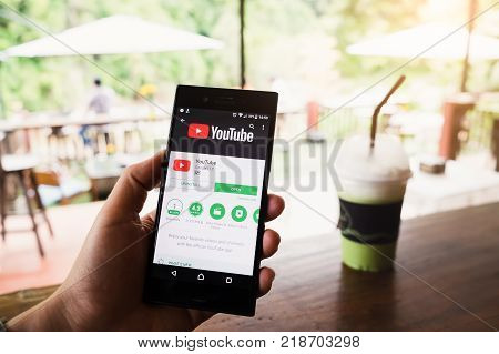 Chiangmai Thailand- Nov 13 2017: Female Hand Holding A Sony Xperia Xzs Mobile Phone Which Displays T