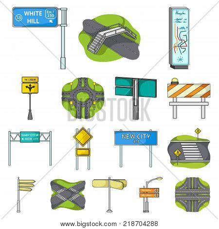 Road junctions and signs cartoon icons in set collection for design.Pedestrian crossings and signs vector symbol stock illustration.