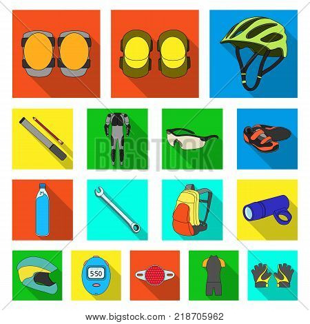 Bicycle outfit flat icons in set collection for design. Bicycle and tool vector symbol stock  illustration.