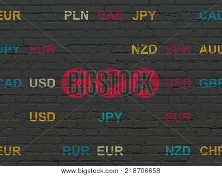 Business concept: Painted red text CPA on Black Brick wall background with Currency