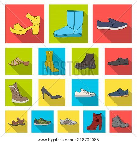 Different shoes flat icons in set collection for design. Men's and women's shoes vector symbol stock  illustration.