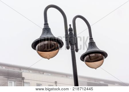 The street lighting alongside the canal in Wigan