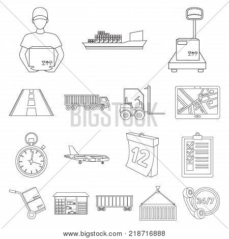 Logistics service outline icons in set collection for design. Logistics and equipment vector symbol stock  illustration.