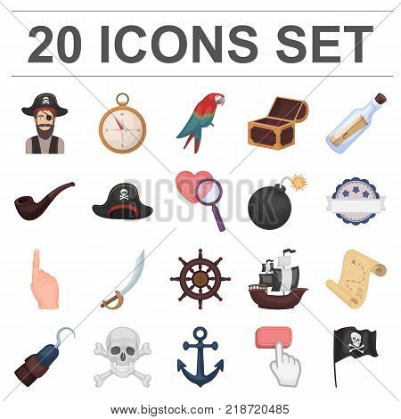 Pirate, sea robber cartoon icons in set collection for design. Treasures, attributes vector symbol stock  illustration.