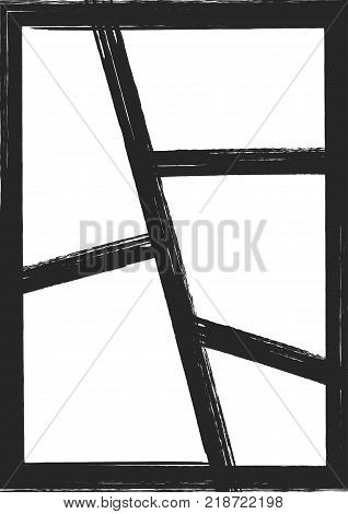 Template with frames for photo collage album design. Grunge watercolour graffiti sketch brush stroke. Vector illustration.