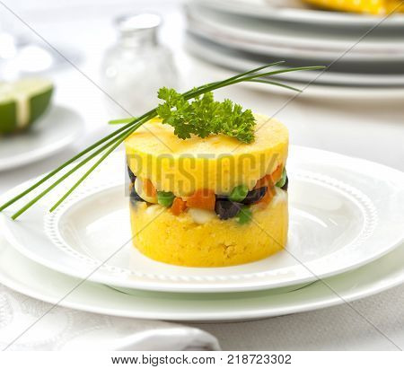 Causa rellena a typical dish from Peru.