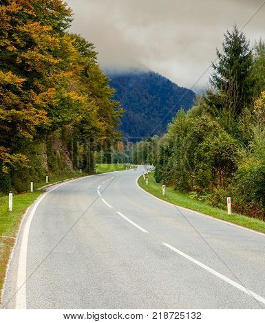 Sinuous road through the mountains in Slovenia