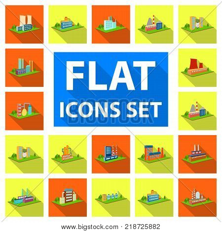 Factory and plant flat icons in set collection for design. Production and enterprise vector isometric symbol stock  illustration.