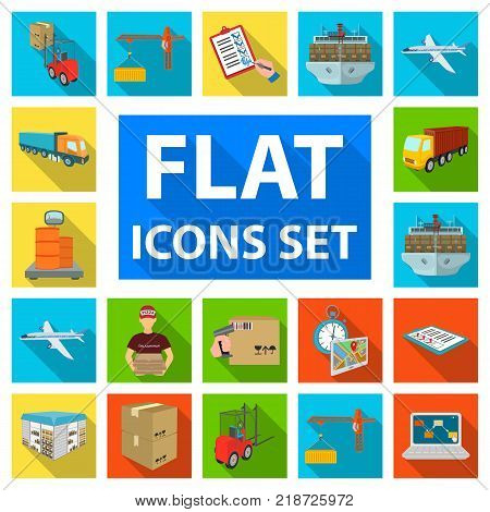 Logistics and delivery flat icons in set collection for design. Transport and equipment isometric vector symbol stock  illustration.