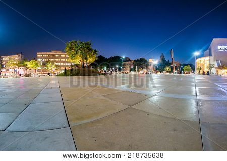 View of Habima square at night in Tel Aviv, Israel.