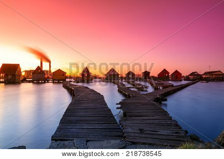 Bokodi lake the sunset in the Hungary