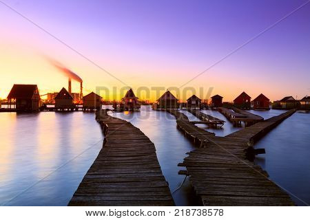 Bokodi lake the sunset in the Hungary