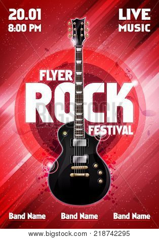 vector rock festival flyer design template with guitar